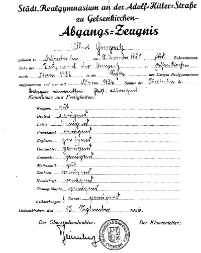 Final report card upon dismissal from Real Gymnasium in September 1936