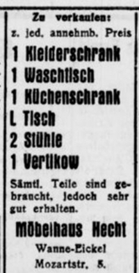 Werbeanzeige der Firma Hecht in der Wanne-Eickeler Zeitung v. 28.5.1930