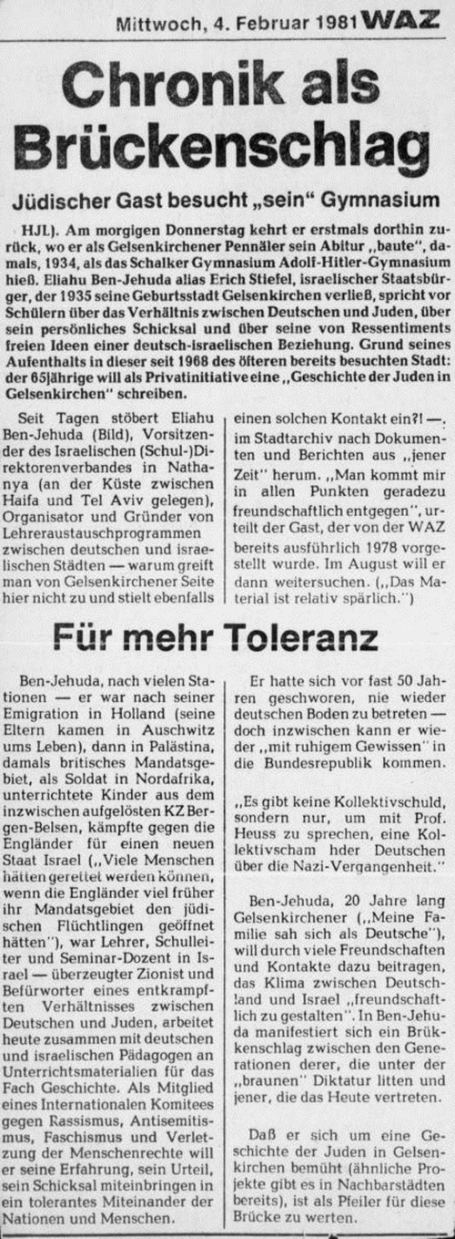 Bild: Artikel in der WAZ Gelsenkirchen, 1981