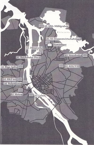 Außenlagerstandorte innerhalb Rigas. Grafik:
Franziska Jahn; Das KZ Riga-Kaiserwald und seine Außenlager 1943–1944. Strukturen und Entwicklungen Außenlagerstandorte innerhalb Rigas. Grafik:
Franziska Jahn; Das KZ Riga-Kaiserwald und seine Außenlager 1943–1944. Strukturen und Entwicklungen