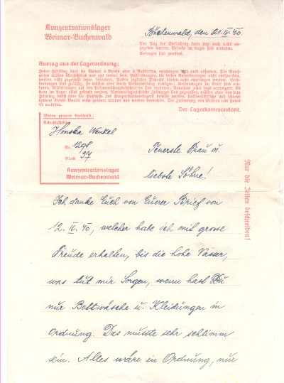 Brief aus dem KZ Buchenwald Seite 1