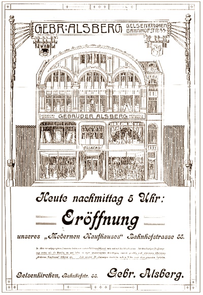 Eröffnungsankündigung des Kaufhauses Alsberg in Gelsenkirchen, 1909