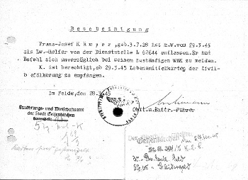 Abb.: Bescheinigung ber die Entlassung des Luftwaffenhelfers FJ