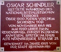 Gedenktafel in Regensburg für Oskar Schindler