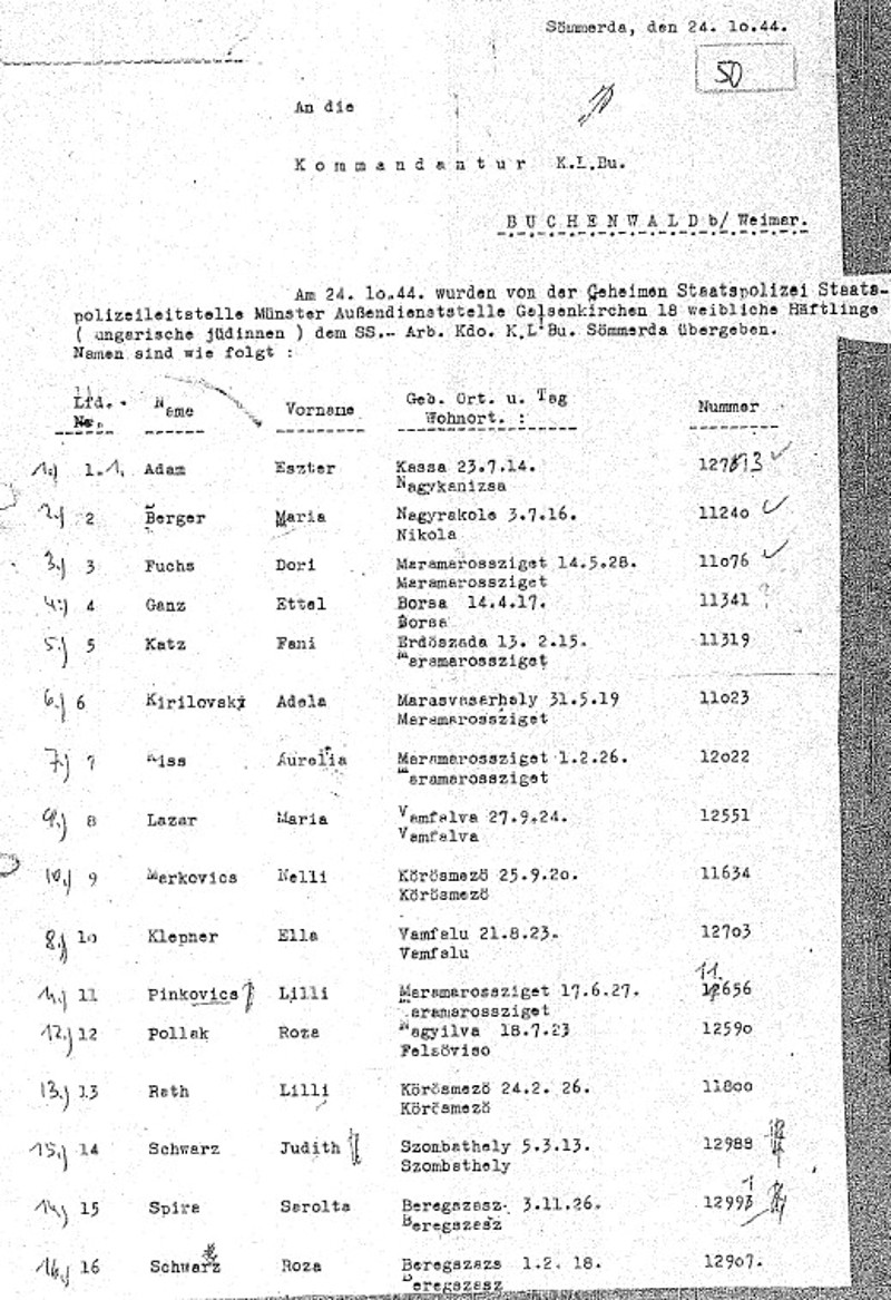 Deportation von Gelsenkirchen nach Sömmerda