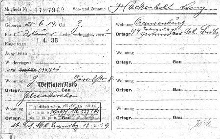 NSDAP-Karteikarte von Lorenz Hackenholt.