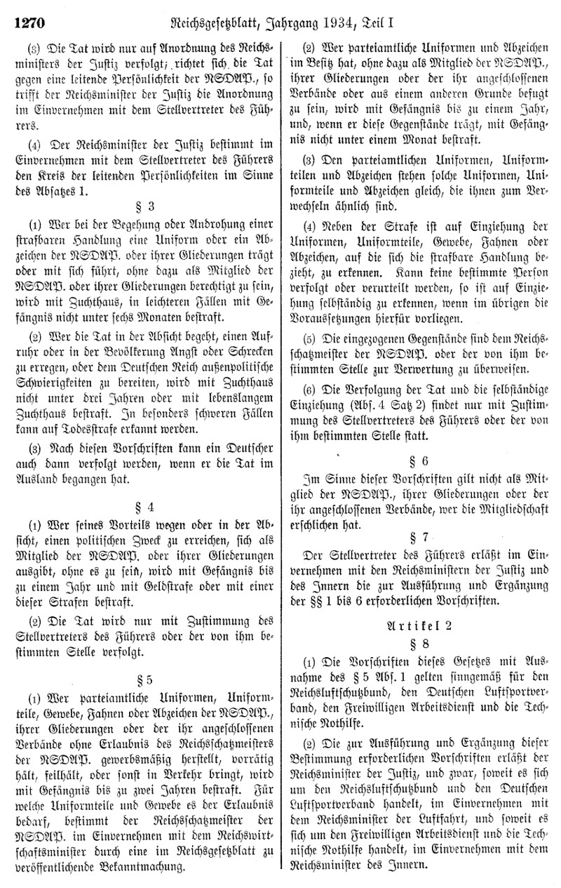 Gesetz gegen heimtückische Angriffe auf Staat und Partei und zum Schutz der Parteiuniform 