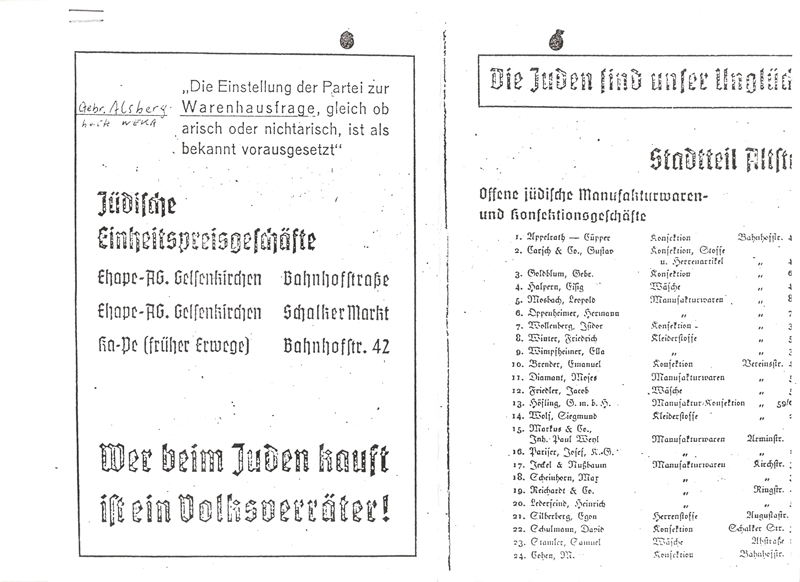 Geschfte jdischer Inhaber Gelsenkirchen im NS