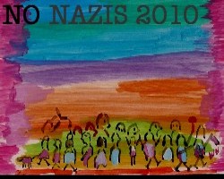 Veranstaltungsplakat der Kampagne NO NAZIS 2010.
Ein Projekt von GELSENZENTRUM E.V. Gelsenkirchen