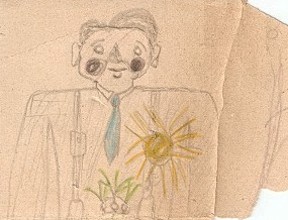 Kinderzeichnung auf einer Postkarte