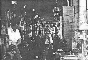 Albert and co-workers at housery knitting machines in Long Island City 1941