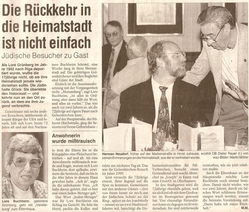 WAZ-Artikel ber Lore Buchheims Besuch in Gelsenkirchen 1997