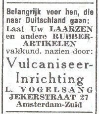 Werbeanzeige von Louis Vogelsang aus Gelsenkirchen, emigriert in die Niederlande