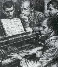 Adam Kopycinski - Konzert (1943). Zeichnung von Mieczyslaw Koscielniak
