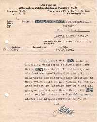 Zum vergrößern hier klicken Ortskrankenkasse fordert ausstehende Beiträge, 3.11.1943