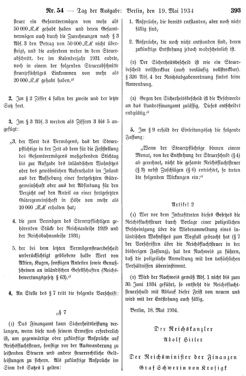 Gesetz über die Änderung der Vorschriften über die Reichsfluchtsteuer