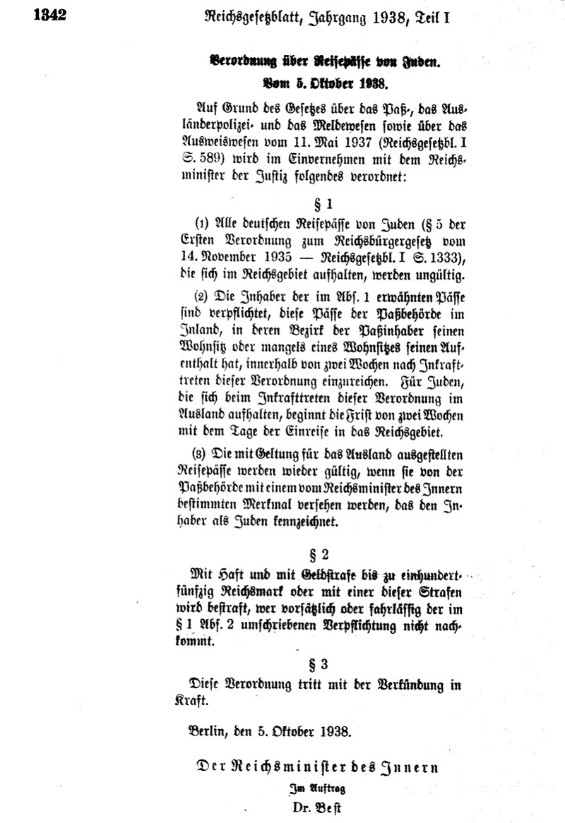 Verordnung über Reisepässe von Juden