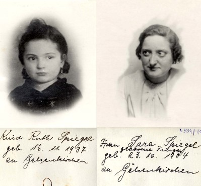 Sara und Ruth Spiegel, Passbilder mit den Personalien auf der Rckseite