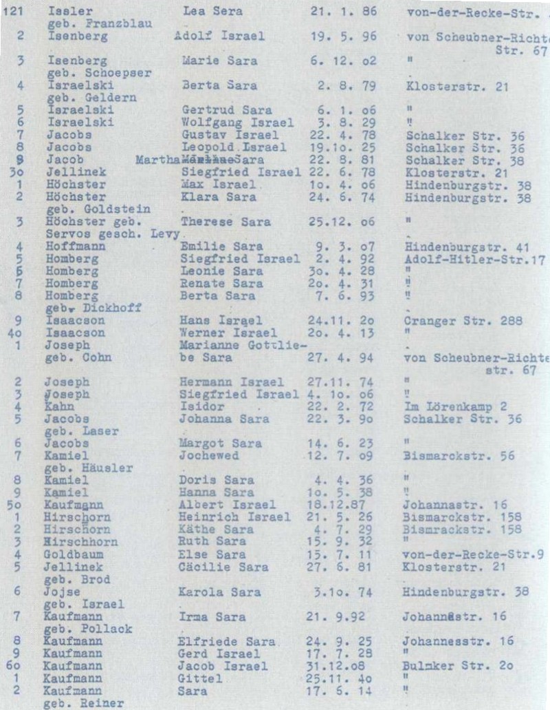 Seite 4 der Namensliste Deportation 27. Januar 1942