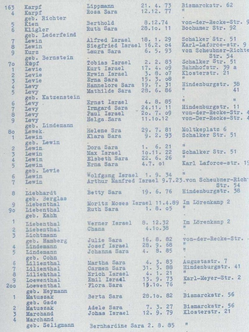 Seite 5 der Namensliste Deportation 27. Januar 1942