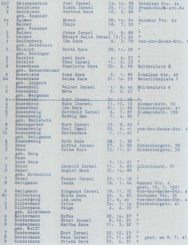 Seite 7 der Namensliste Deportation 27. Januar 1942