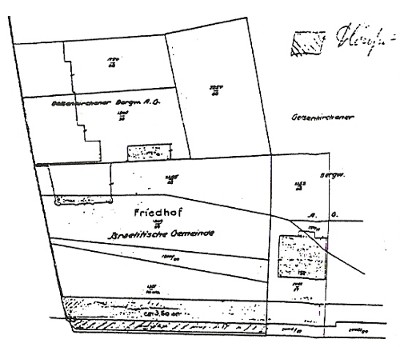 Der schraffiert eingezeichnete Friedhofsteil musste 1926 zur Verbreiterung der Wanner Strae wieder abgetreten werden.