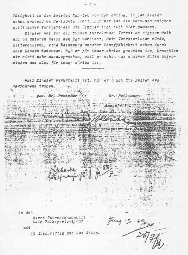 Todesurteil Alfred Zingler